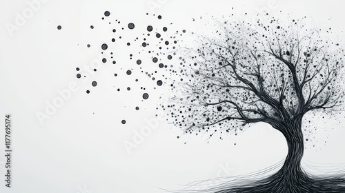 The tree of particles. Tree wind tears of small circles and dots. vector illustration.