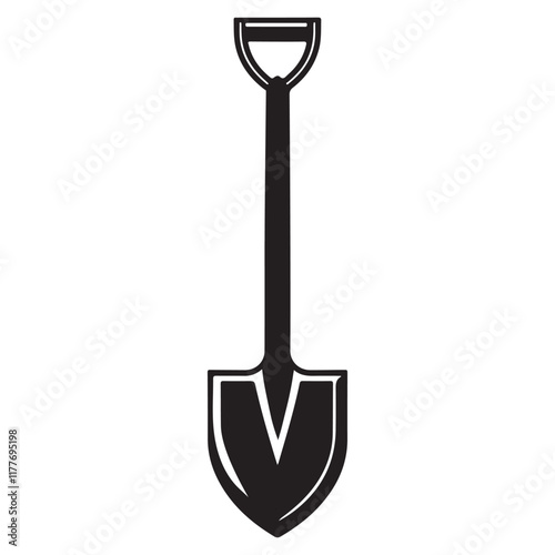 Classic Black Silhouette Shovel Illustration for Gardening and Construction