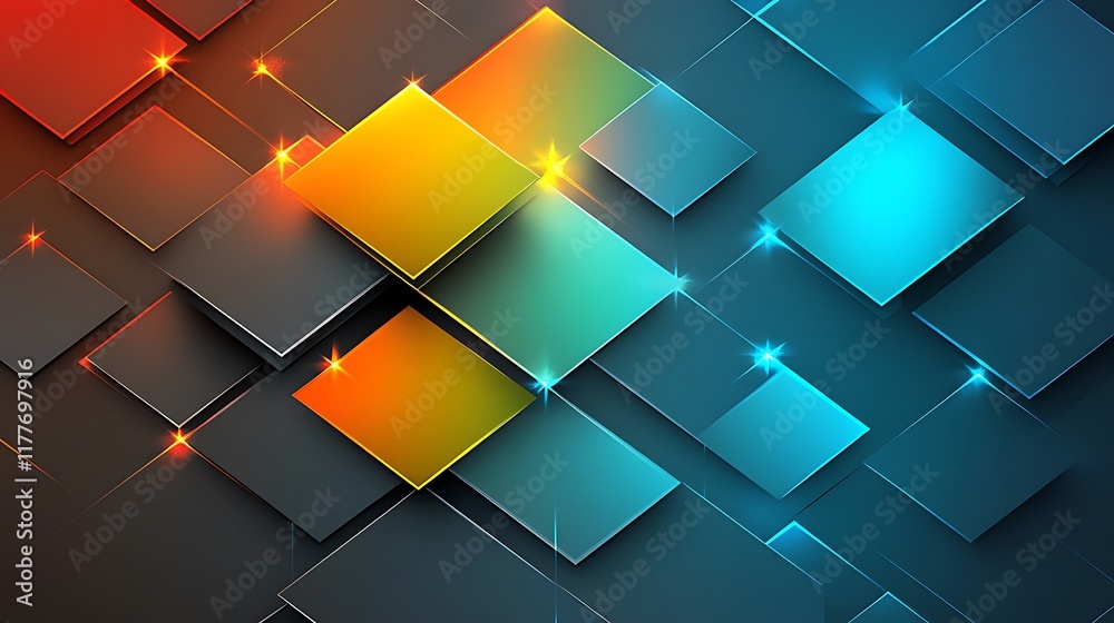 Abstract Geometric Design With Glowing Squares Abstract Geometric Design With Glowing Squares