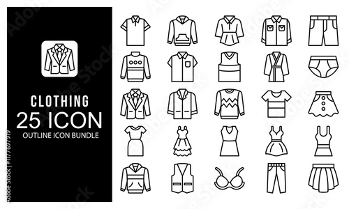 Clothing icon outline vector illustration bundle. black and white outline icon pack.