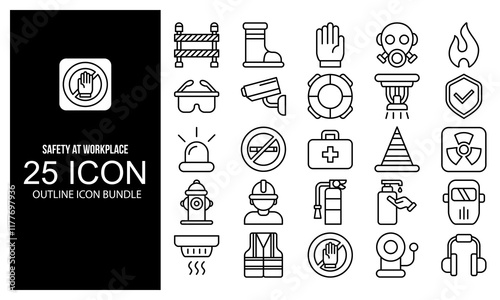 Safety at Workplace icon outline vector illustration bundle. black and white outline icon pack.