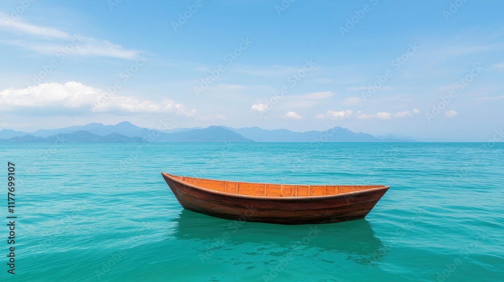 Serenity of a Wooden Boat in Crystal Clear Water Serenity of a Wooden Boat in Crystal Clear Water