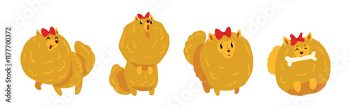 Pomeranian Spitz Doggy in Different Pose Vector Set