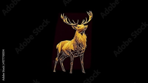 Golden Geometric Deer Stands Tall Against Dark Background photo