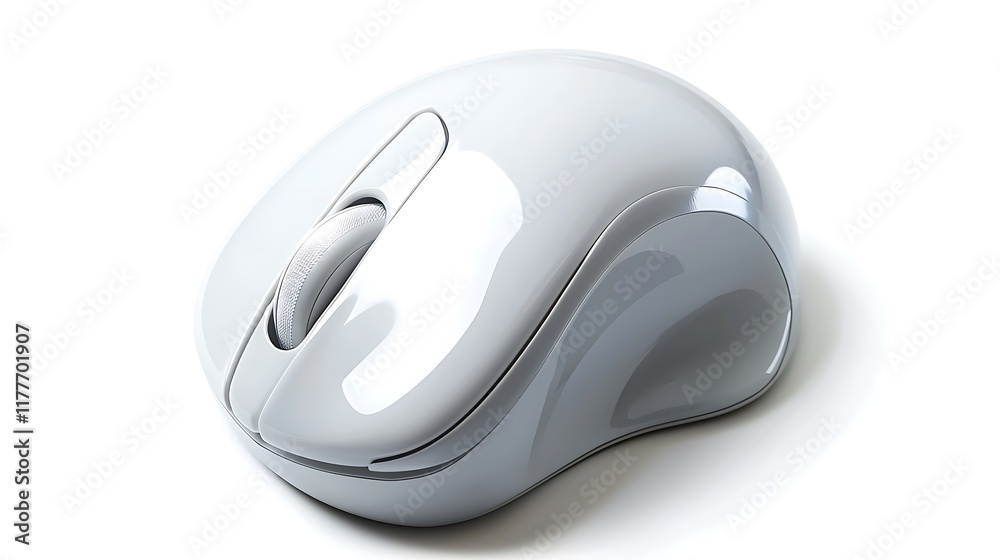 A silver computer mouse is sitting on a white background A silver computer mouse is sitting on a white background