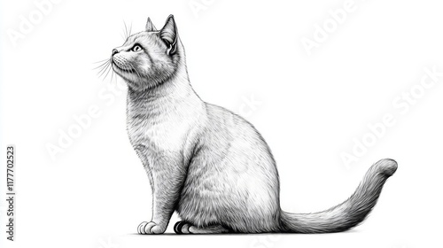 A detailed sketch of a cute and curious cat sitting gracefully.