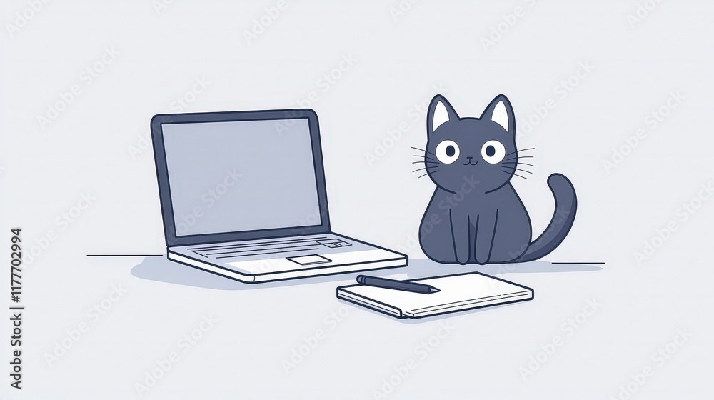 Charming Cat and Desk Scene Charming Cat and Desk Scene