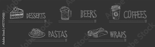 Restaurant Menu Chalk Drawn Dish and Meal Vector Set