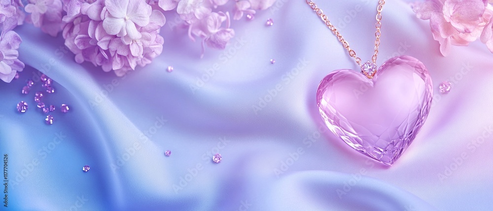 An Elegant heart shaped pendant on soft fabric with flowers and gems