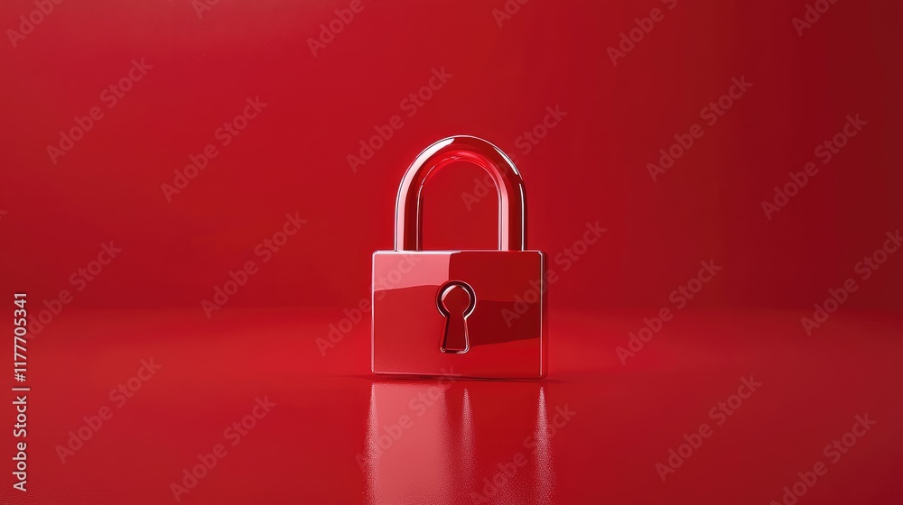 Silver combination padlock on a glossy red background, sleek and secure design.
