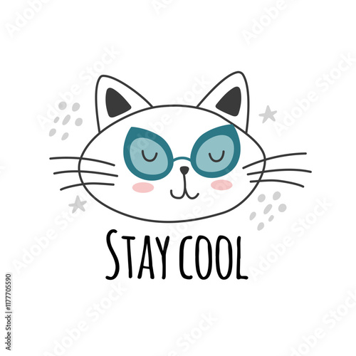 Cute cats in sunglasses with stay cool words. Characters, stickers, t-shirt designs.