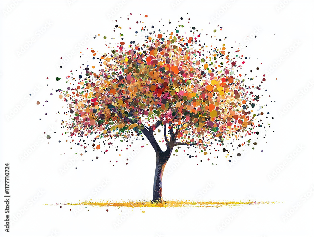Fototapeta premium pointillism Tree of dots illustrating vibrant colors abstract art and nature-inspired&nbsp;creative&nbsp;beauty