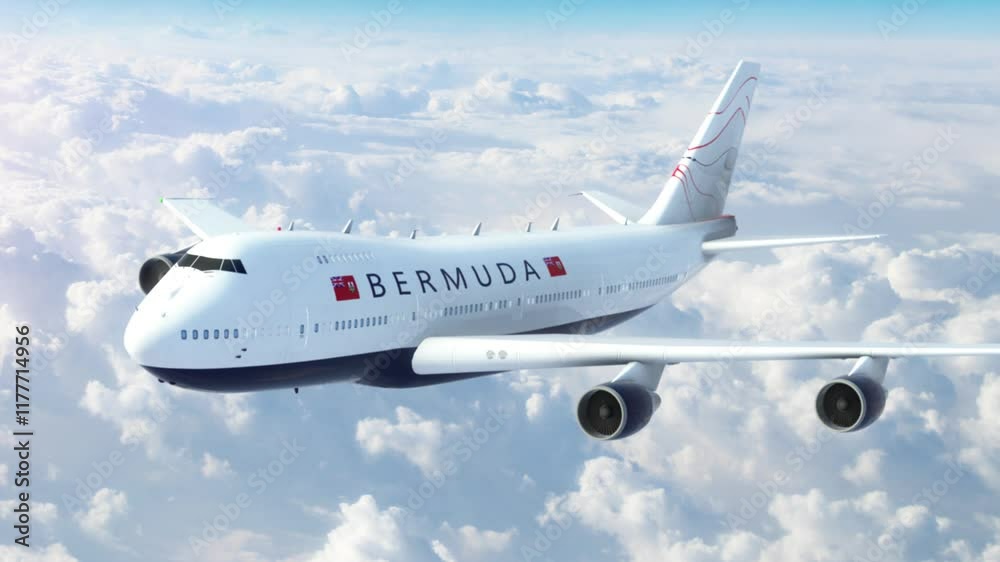 Plane Travel Country Bermuda Flying Over Clouds Plane Travel Country Bermuda Flying Over Clouds