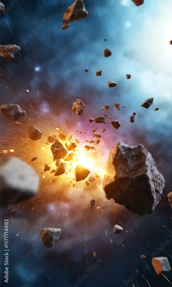 Asteroid impact space debris explosion