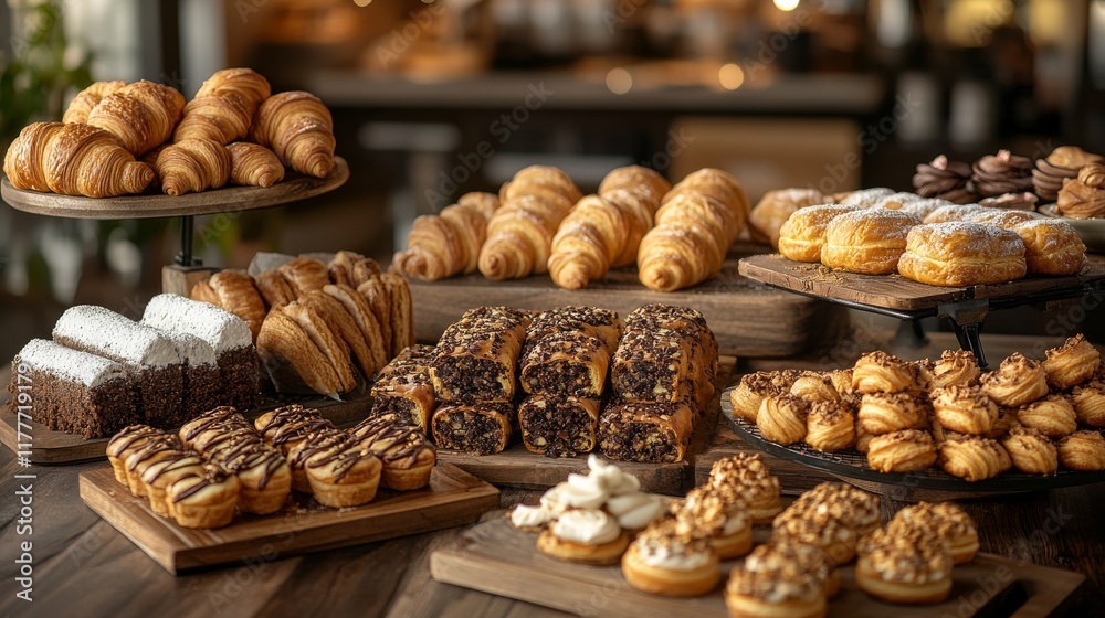 Assorted Delicious Pastries and Croissants Displayed Beautifully Assorted Delicious Pastries and Croissants Displayed Beautifully