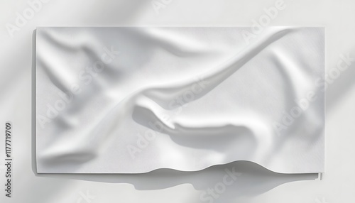 Horizontal fabric canvas banner mockup with soft shadows on white