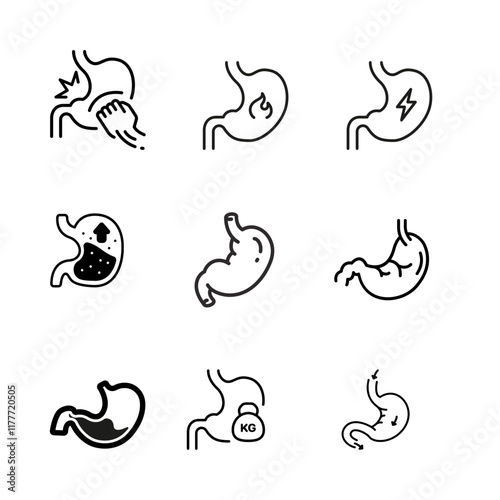 Stomach Icon Set. Ache and Pain, Stomach Discomfort and Digestive Issues. Illustration vector.