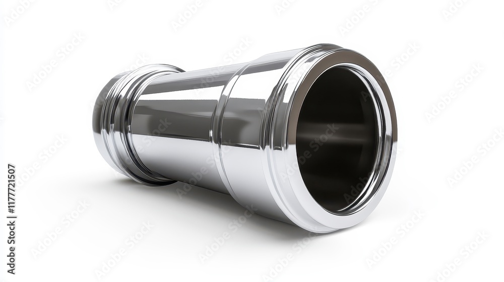Chrome Pipe with Reflective Surface on White Background Chrome Pipe with Reflective Surface on White Background