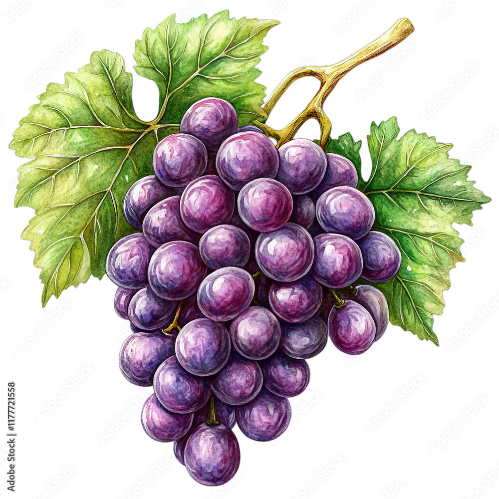 Fototapeta premium Vibrant Watercolor Art of Fresh Purple Grapes with Delectable Appeal for Culinary and Artistic Inspiration