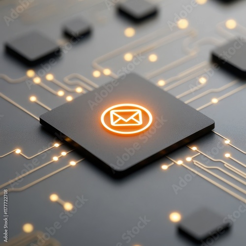 Modern Email Icon on Circuit Board Background Design