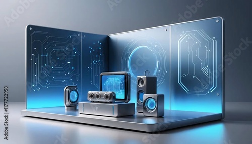 Futuristic Home Theater System Display