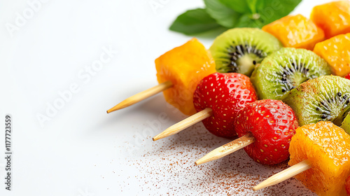 Closeup of sweet cinnamondusted fruit skewers, festive and vibrant food festival photo