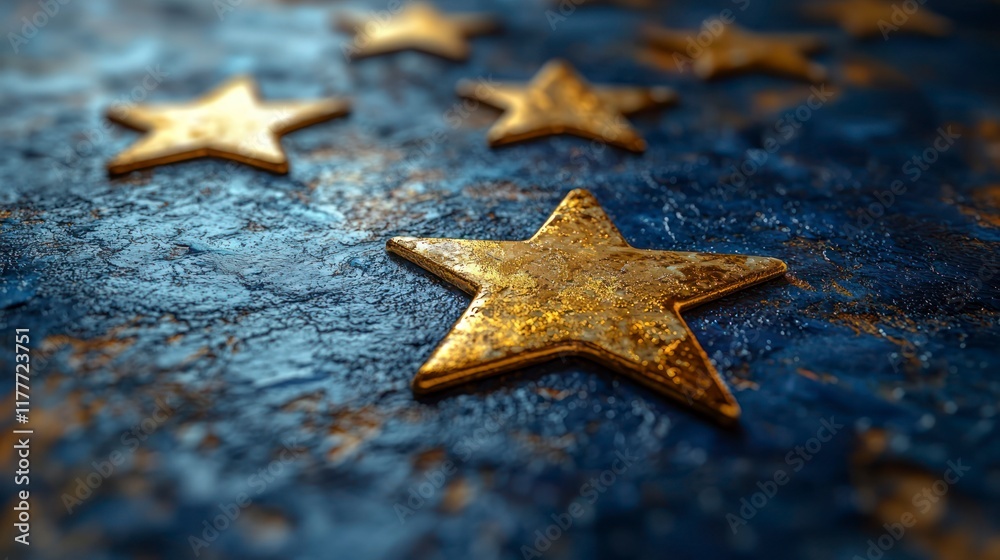 Golden stars on a textured blue surface. Golden stars on a textured blue surface.