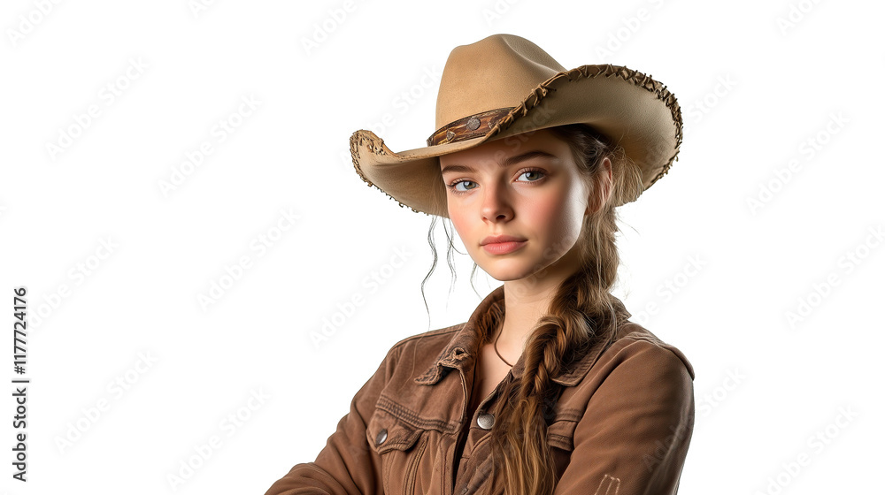 caucasian female cowgirl model isolated on white background caucasian female cowgirl model isolated on white background