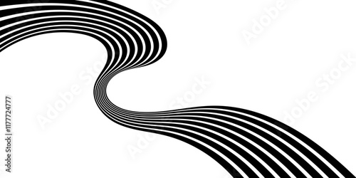 aAstract perspective line stripes with 3d dimensional effect isolated on white background