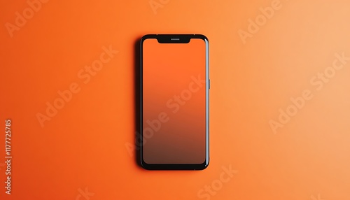 Empty bezel-less smartphone front on a vibrant solid orange background