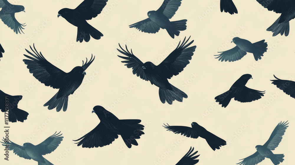 Fototapeta premium Vector seamless background of falcons. Chaotic falcons