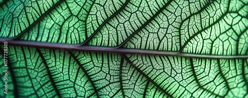 Close up of leaf showing intricate vein structure and vibrant green color