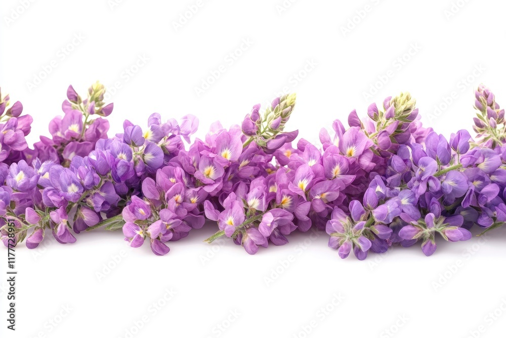 A border of delicate purple wildflowers, vibrant and blooming, isolated on white. A border of delicate purple wildflowers, vibrant and blooming, isolated on white.