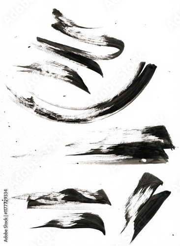 Art black ink mascara smear brushstroke painting blot. Abstract stain texture background.