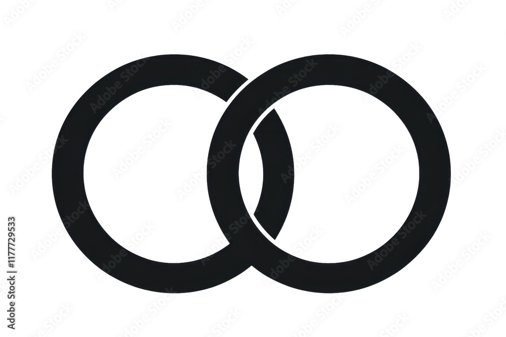 Two interlocking rings symbolizing unity and commitment in a modern design Two interlocking rings symbolizing unity and commitment in a modern design
