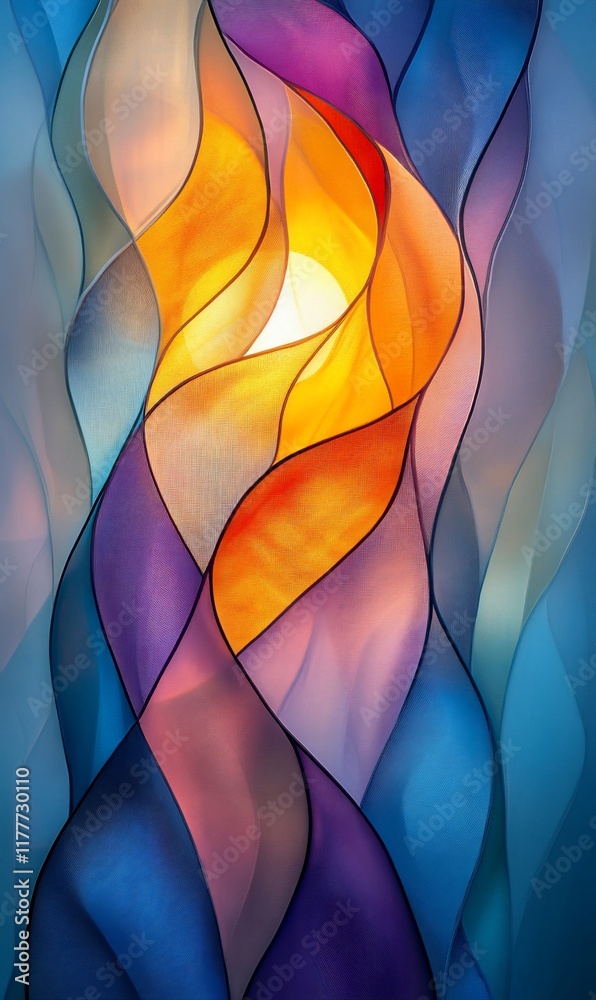 Obraz premium Abstract stained glass sun, vibrant colors, art