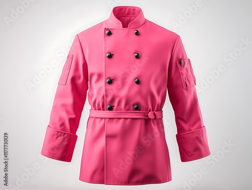 Light pink chef jacket front view, featuring bold button accents and smooth textures, perfect for branding. photo