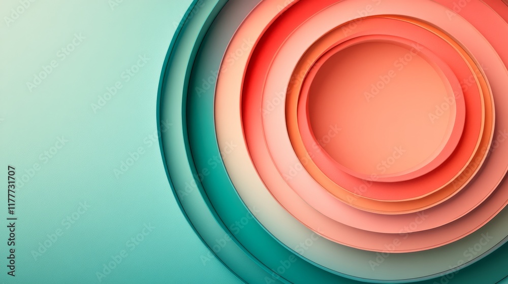 Obraz premium Abstract concentric circles in teal and coral tones