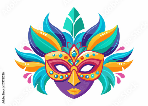 Colorful Carnival Mask with Vibrant Feathers – Mardi Gras Celebration Mask Art