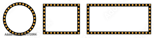 Realistic retro rectangle and circle neon marquee billboard for decoration. Concept of cinema and broadway. Isolated over transparent. Vector Illustration.