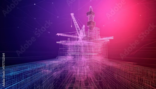 Offshore Oil Rig Platform 3D Wireframe Model Energy Industry Engineering Design