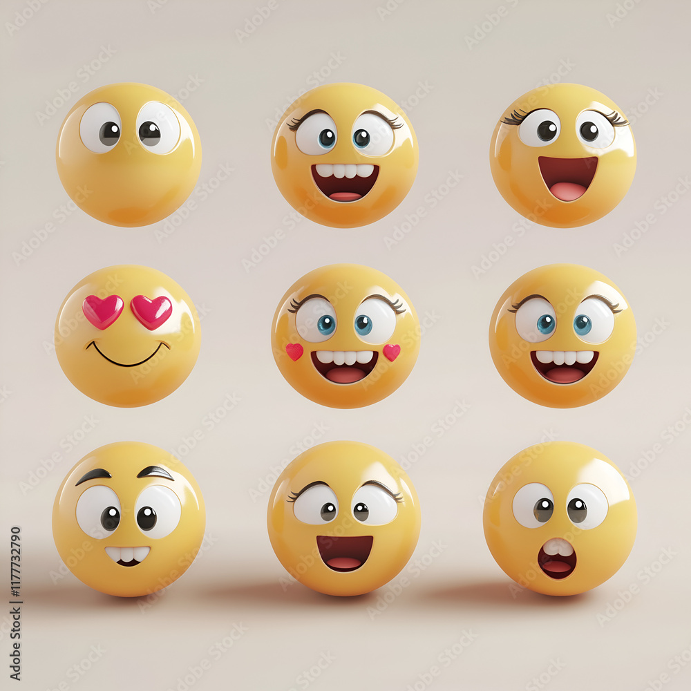 Set of Yellow Emoji Faces with Various Expressions on a Neutral Background, Fun and Playful Design
Set of Yellow Emoji Faces with Various Expressions on a Neutral Background, Fun and Playful Design