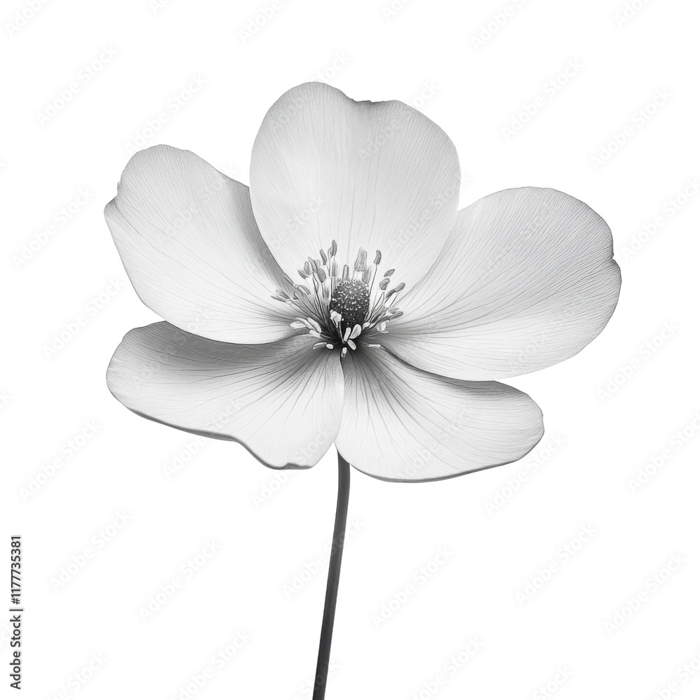 Fototapeta premium Meadow Buttercup wild flower in black and white color on transparent background