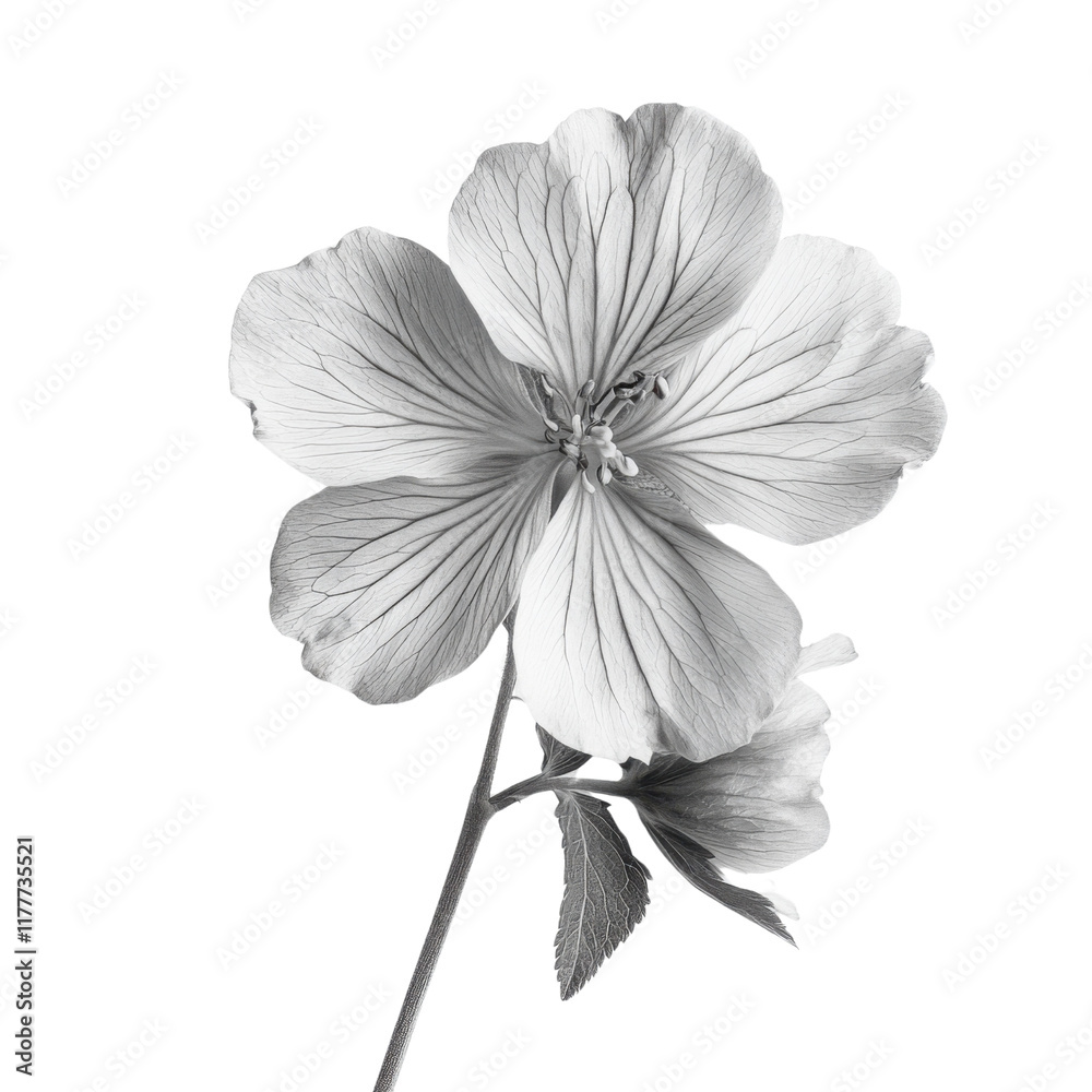 Obraz premium Meadow Cranesbill wild flower in black and white color on transparent background