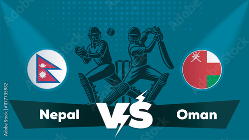 Nepal VS Oman , Oman Vs Nepal cricket match , Cricket match concept with creative illustration.eps