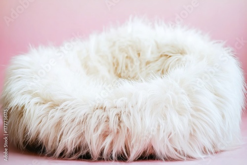 Minimalist pink room with a fluffy chair creating a serene atmosphere for elegant design projects