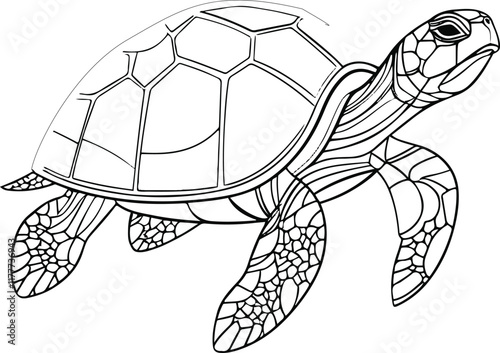 A simple coloring page line art illustration of an abstract turtle using simple shapes and lines on a white background for adults to color within the outlines 11.eps