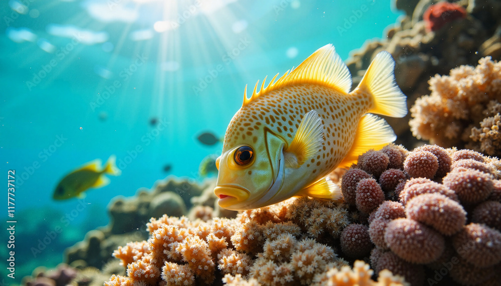 Obraz premium Colorful fish grazing on coral reef, marine beauty