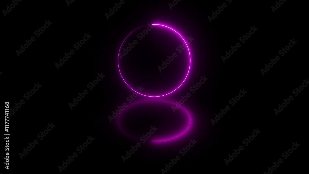 Glowing neon pink circle animation on black background. Seamless loop circle loading icon seamless loop animation background 4k video