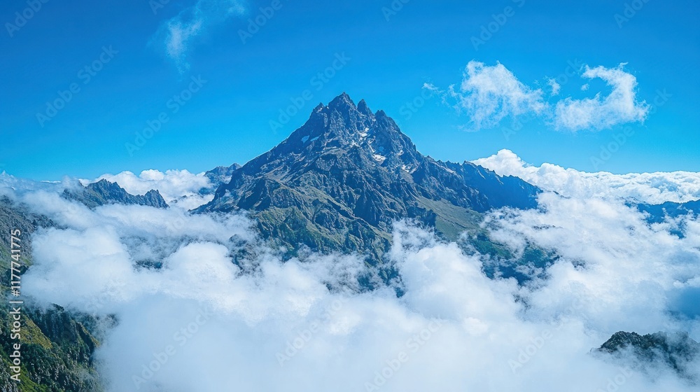 Fototapeta premium Majestic mountain peak above clouds.